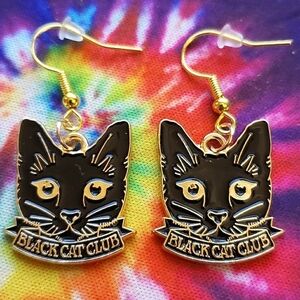 Handmade Halloween Black Cat Club Earrings